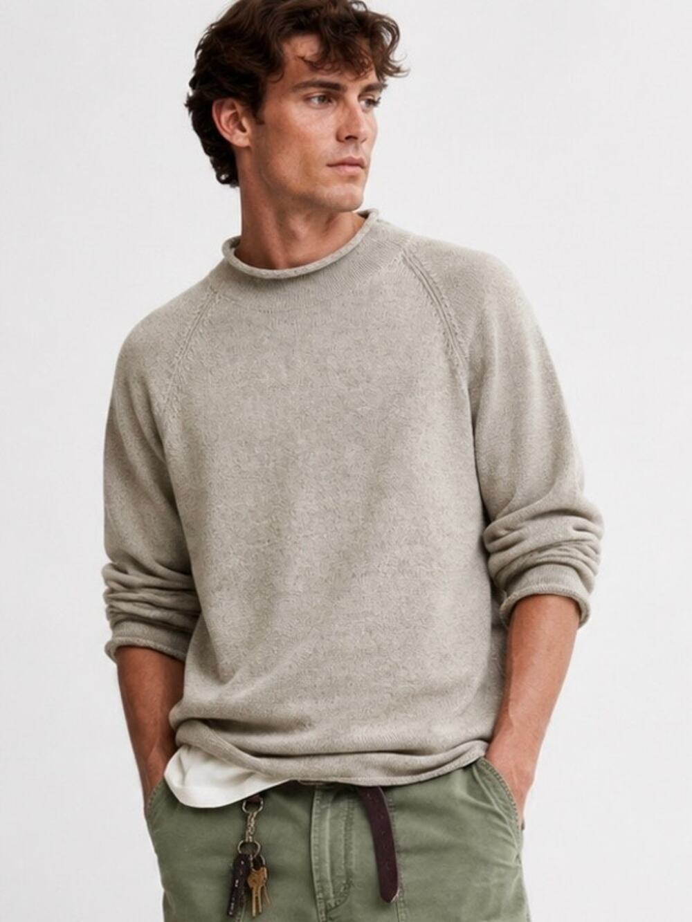 J. Crew Vintage 1988 Rollneck Sweater in Linen Cotton Oatmeal Beige Mens Size M
